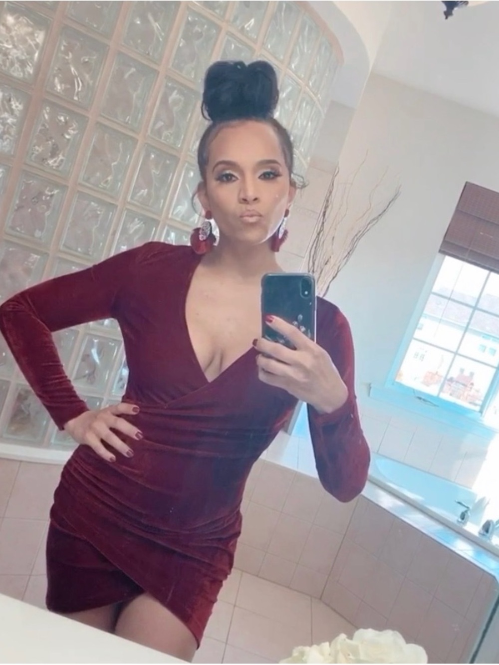 ASOS Burgundy Velvet Wrap Bodycon Dress